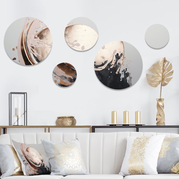Designart "Boho Half Circles in Rose Gold III" Abstract Metal Wall Art Set of 5 Piece