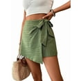 thumbnail image 2 of Women'S Summer Mini Wrap Shorts Knot High Waist Belted Skorts Zipper Casual Loose Skirt Green M, 2 of 9