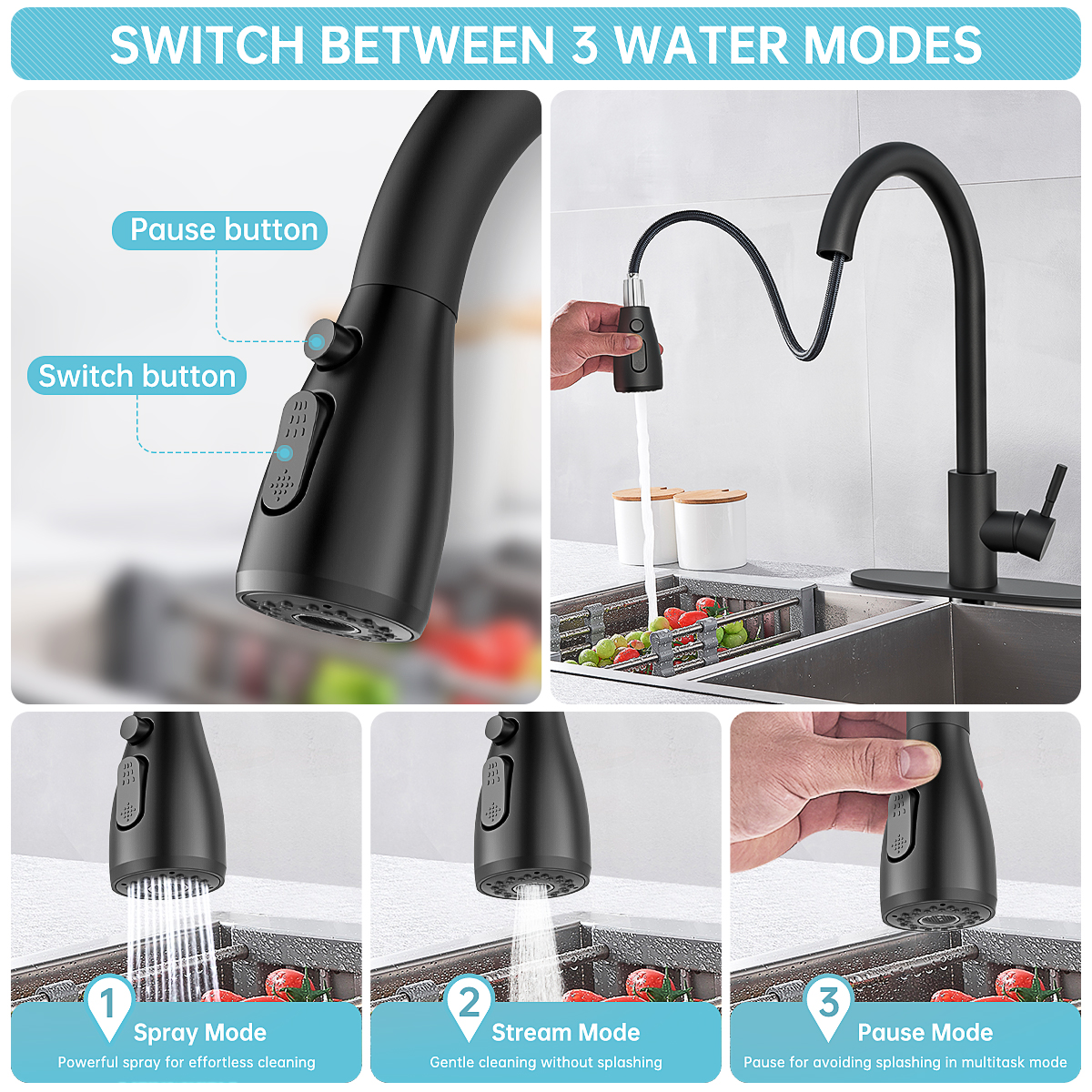 GPED Kitchen Sink Faucet with Pull Down Sprayer photo 6