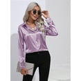thumbnail image 5 of Satin Blouses for Women Casual Long Sleeve Button Down Shirts Dressy Business Work Tunic Top Purple L, 5 of 9