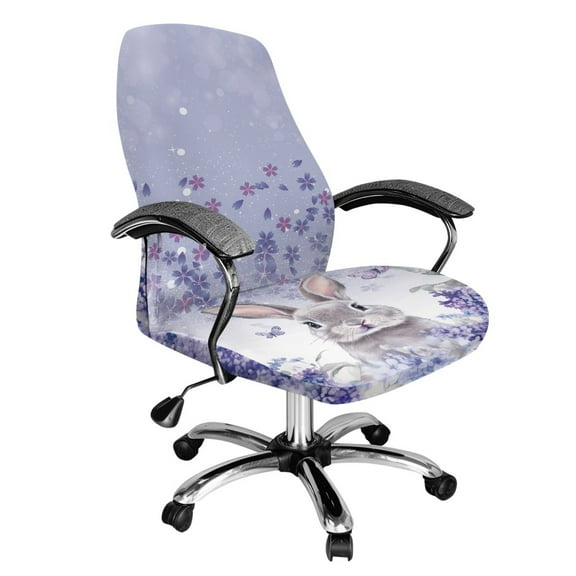 SEANATIVE Stretch Office Chair Cover Washable Computer Chair Slipcover Dustproof Desk Chair Slipcovers Executive Boss Chair Protection Covers, S, Rabbit Bunny Butterfly Flower Violet Easter