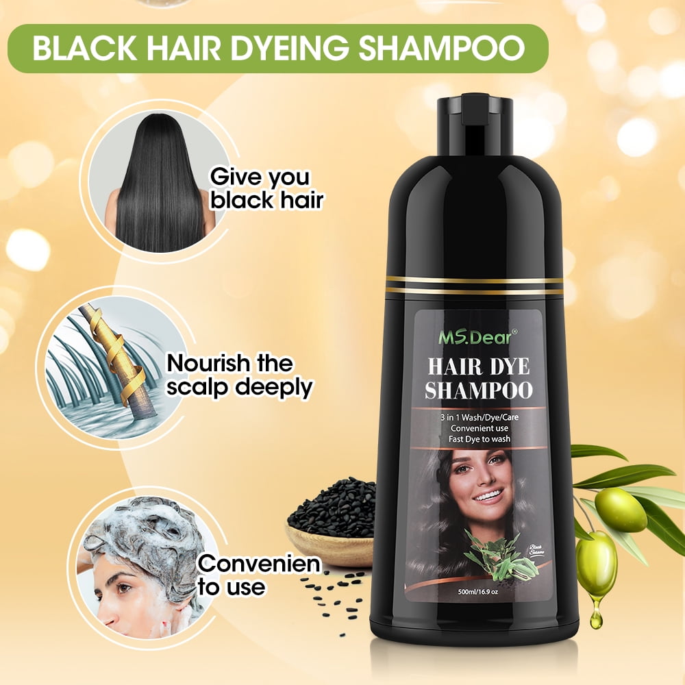 Black Hair Dye Shampoo 3 in 1 for Gray Hair, Herbal Hair Dye Natural Shampoo, Instant Hair Color Shampoo for Women Men Grey Hair Coverage 500ml