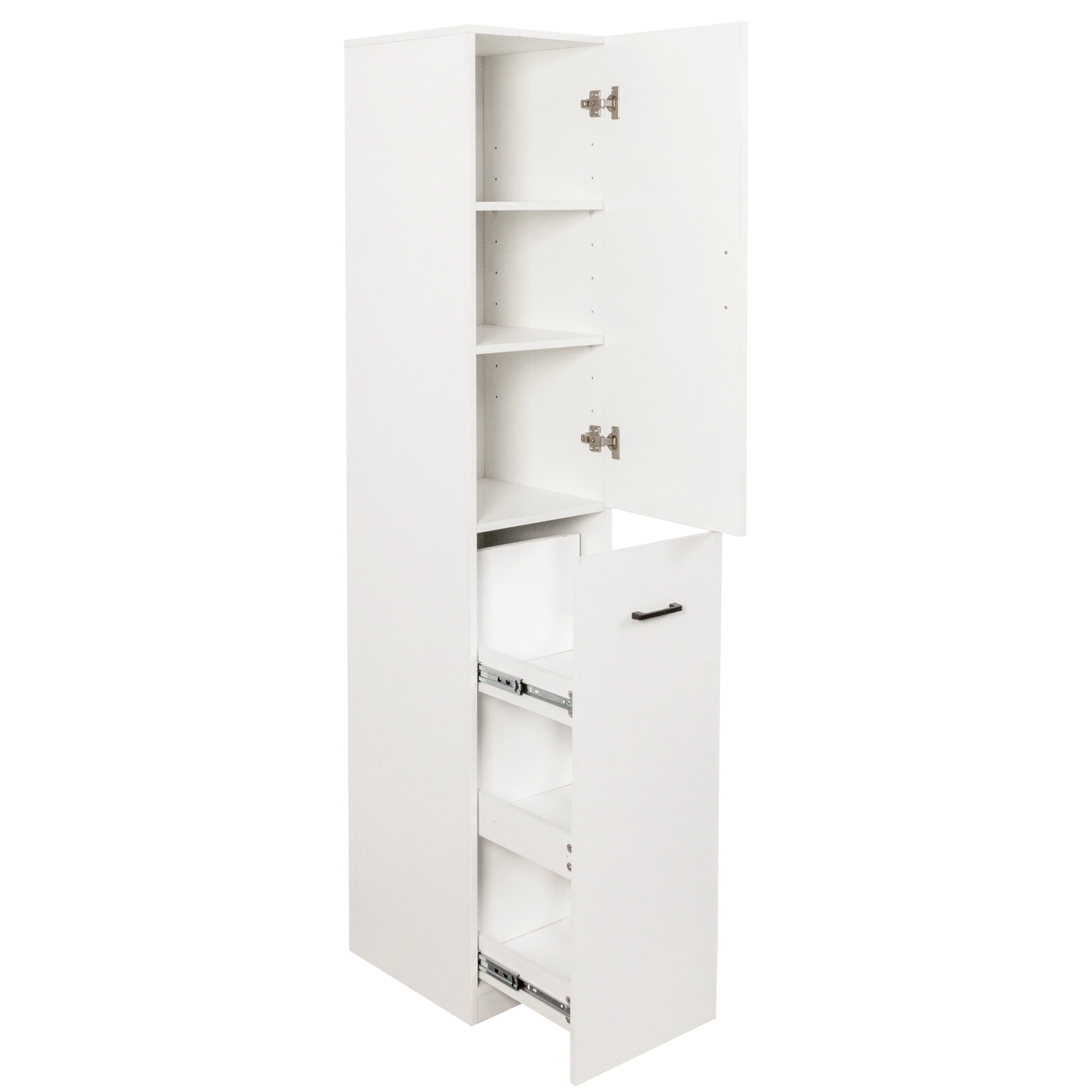 Kitchen Pantry Tall Cabinet Freestanding with 1 Door 3-Tier Pull-Out Storage Shelf, White