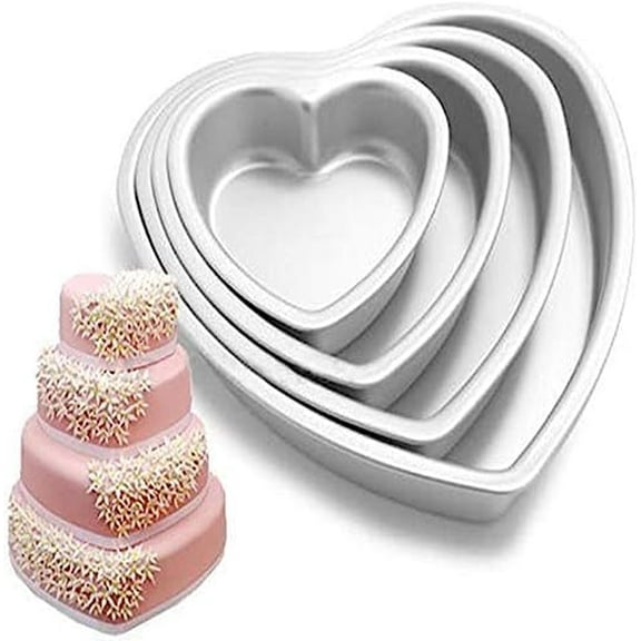 4 Size Heart Shape Cakes Pastry Moulds/Baking Tins Pan for Oven, Color - Silver (Set of 4)