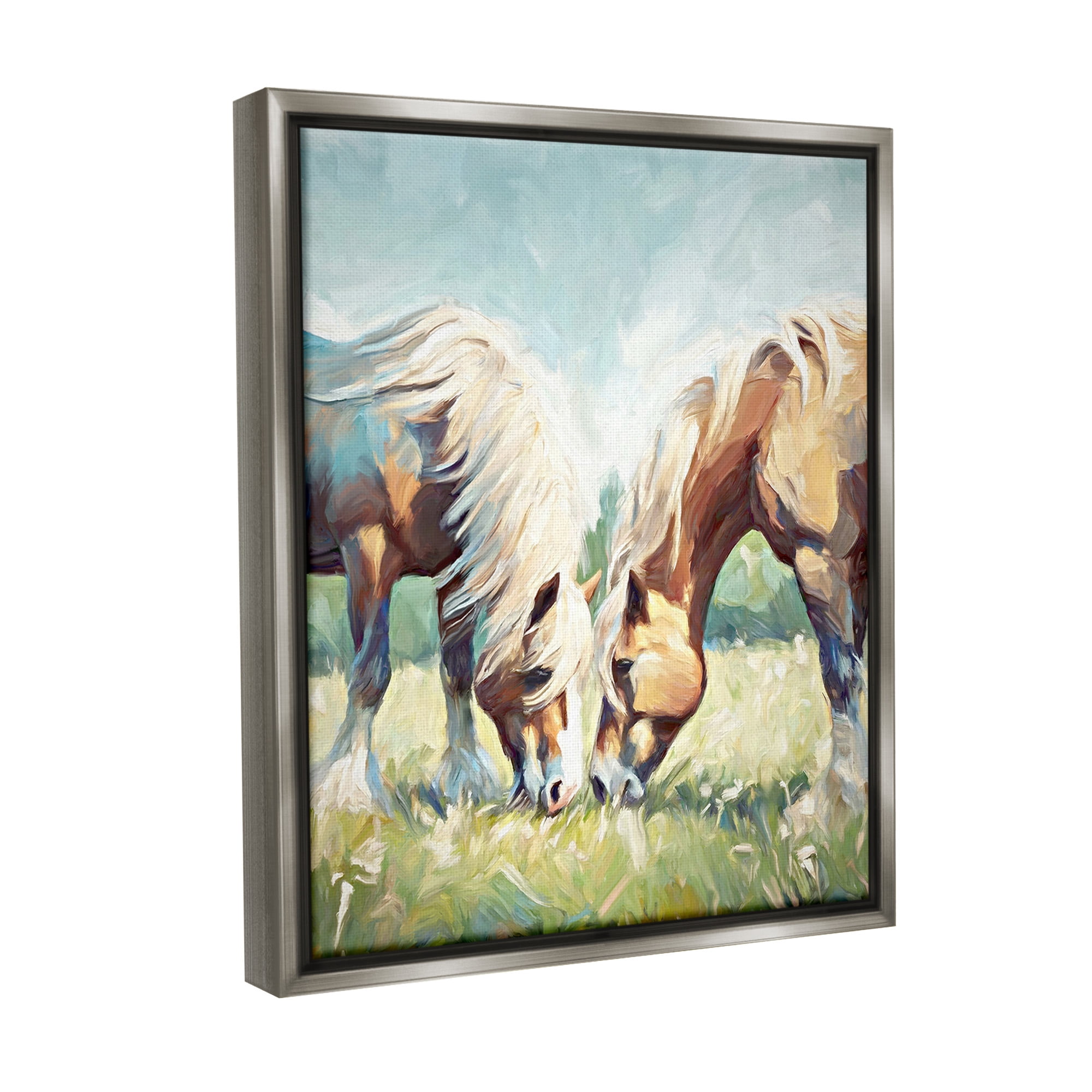 Stupell Industries Country Horses Grazing Animals & Insects Painting Gray Floater Framed Canvas Art Print Wall Art, 25 x 31