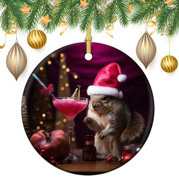 Squirrel Drinking Santa Cocktail Ornament Animal Lover Christmas Tree Ornaments Christmas Home Office Tree Decorations for Family Friend