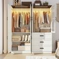 thumbnail image 3 of 6 Door Armoire Wardrobe Closet for Bedroom with LED Lights & 3 Drawers, Farmhouse Closet Storage Cabinet Wardrobe Set with Hanging Rods, 3 of 10