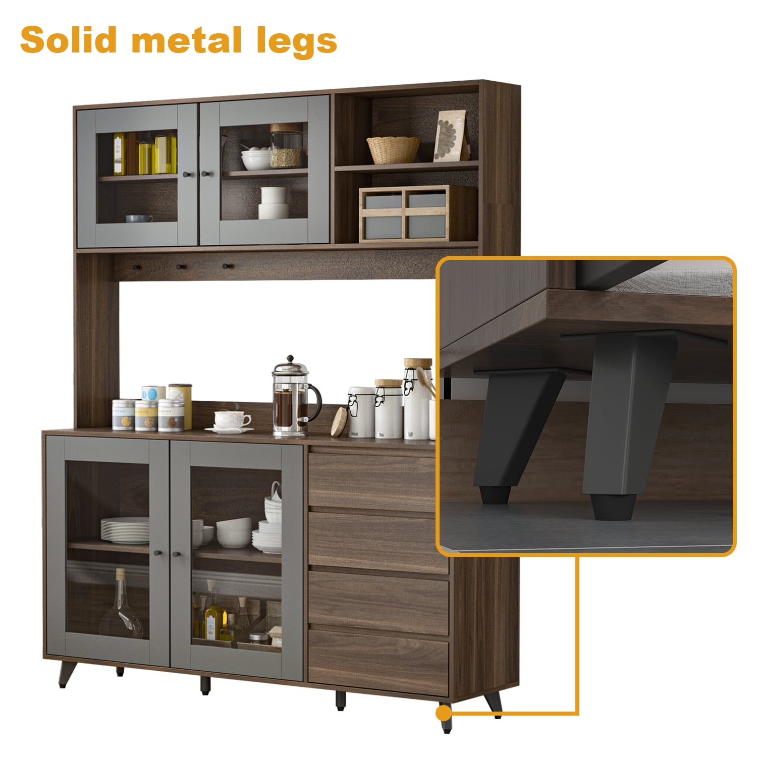 【最安値挑戦】 OXYLIFE Large Wooden Kitchen Hutch Sideboard Buffet, Pantry レンジボード・レンジ台