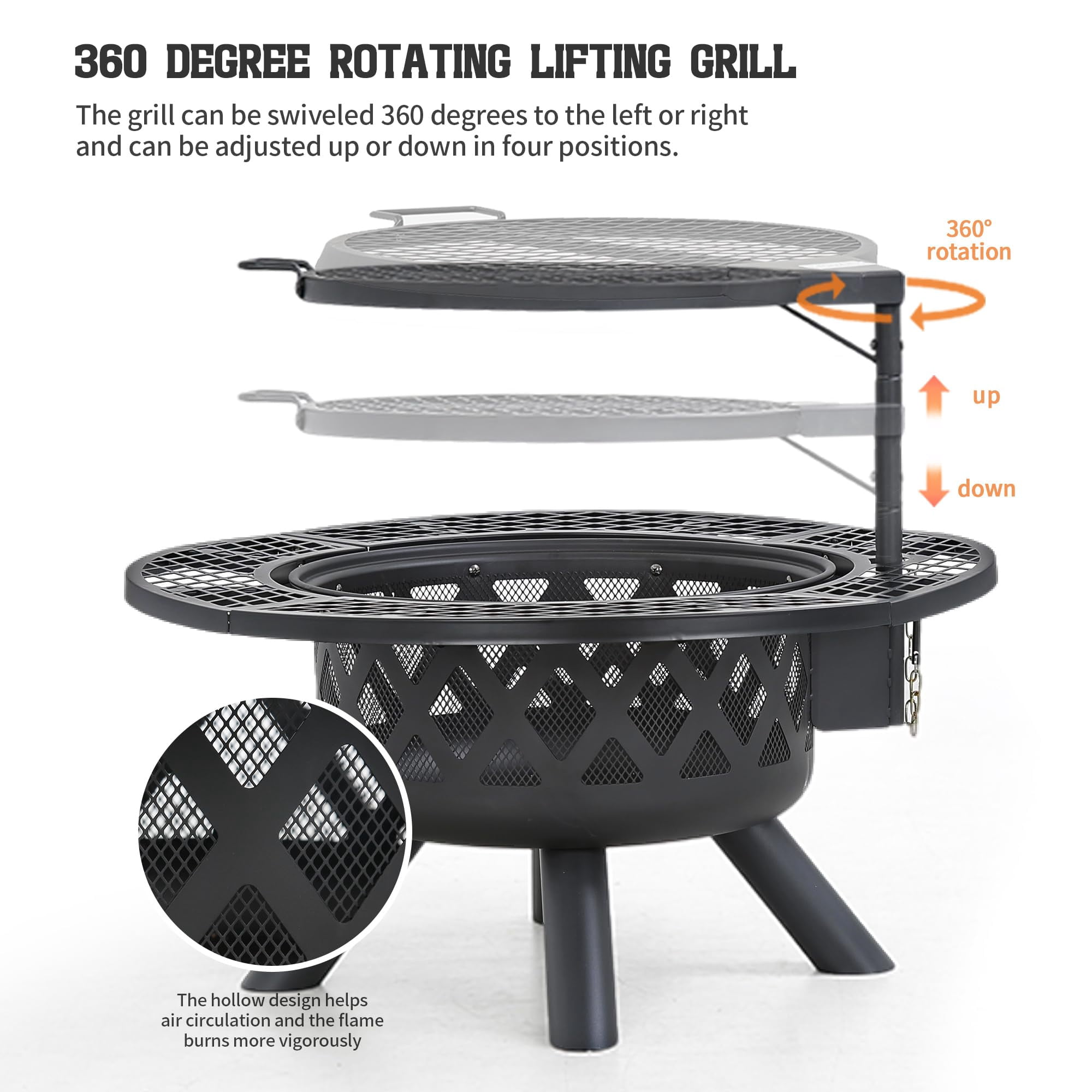 BALI OUTDOORS 32 inch Fire Pit with Poker, Wood Burning Fire Pit Patio for Outside with Grill