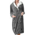 thumbnail image 2 of Women's Star Print Fleece Bathrobe, Long Length Plush Robe, Soft Cozy Loungewear, Knee Length Gown with Pockets, Comfortable Spa Style Robe for Women Grey XL, 2 of 5