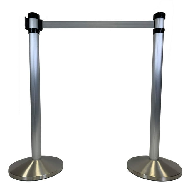 DBJ Satin Finish Crowd Control Stanchion Posts with 200cm Retractable Belt (2-Pack)