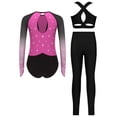 thumbnail image 2 of TSSOE Gymnastics Leotard for Girls Long Sleeve Sparkly Ballet Dance Unitard Vest with Leggings Set Gymnastics Outfits Hot Pink 14, 2 of 7