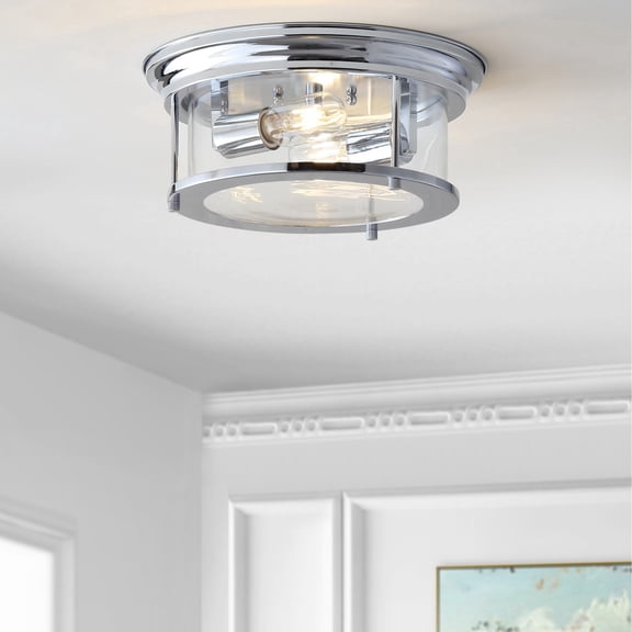 JONATHAN Y Lauren 13.25" 2-Light Metal/Glass LED Flush Mount, Chrome, JYL7446C