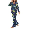 thumbnail image 3 of Garronmavis Dinosaur Printing Women 2 Piece Pajama Set Button Down Long Sleeve Shirts and Pants Soft Sleepwear Comfy Loungewear Stylish Nightwear, 3 of 7