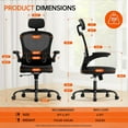 thumbnail image 2 of Ergonomic Office Chair Big and Tall, 350LBS Capacity, 6'5" Tall Max, Home High Back Desk Chair for Long Hours Comfortable, Adjustable Lumbar Support and Headrest, Flip-up Arm and PU Wheels, Black, 2 of 9