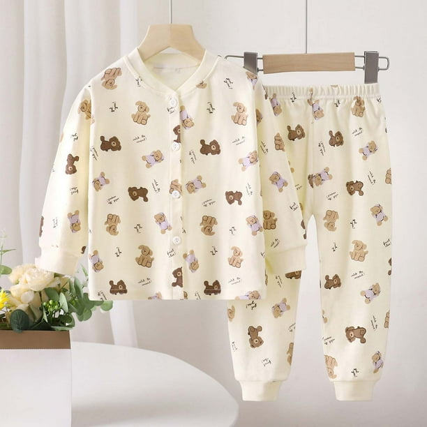Conjuntos de blusas y camisas de manga larga y cuello redondo para niños, ropa de dormir para el hogar de dos piezas de color sólido con manga larga y cuello redondo para niñas, parte superior de poli
