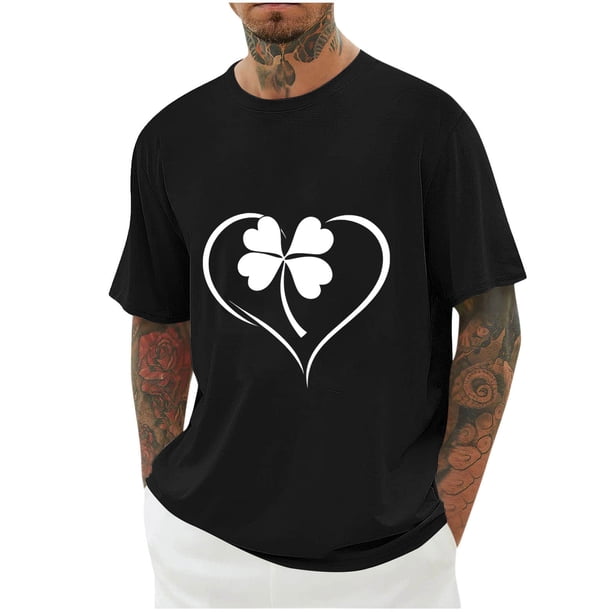 Blusas y camisas de manga corta con cuello redondo para hombre. Blusa de poliéster con hombros caídos y cuello redondo con estampado del Día de San Patricio.