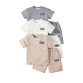 thumbnail image 2 of Fdqin Boys Shorts Sets 6Pcs Letter Print Texture Short Sleeve T-Shirt and Sports Shorts Summer Outfits for Kids Khaki White Grey 9-10 Years, 2 of 7