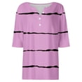 thumbnail image 3 of Plebaso Hauts d'Été pour Femmes Col en V Boutonné Manches Courtes T-Shirts Rayés Décontractés Blouses Amples pour Femmes, 3 of 4