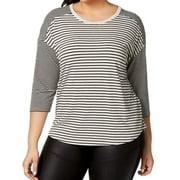 Calvin Klein Womens Performance Plus Size Mixed Stripe Drop Shoulder Top