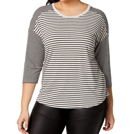 Calvin Klein Womens Performance Plus Size Mixed Stripe Drop Shoulder Top