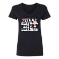 thumbnail image 2 of Wild Bobby It's A Beautiful Day For Learning, Vintage Teaching Shirt, Back to School Women Standard V-Neck Tee, 2 of 5