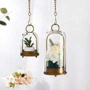 5 & 4 Wide Versatile Metal Candle Holder with Handmade Sturdy Glass Dome in Brass for Pillar Candle & Plants, 5.8 xH12.6 4.2 xH8.1, Industrial, Farmhouse, Shabby Chic. (2, Brass, Large & Small)