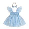 thumbnail image 2 of Riecok Baby Girl Summer Princess Romper Dress Headband Set Flutter Sleeve Sequin Smocked Ruffles 0-18 Months Blue 3 M, 2 of 8