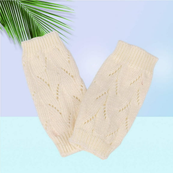 Raindrops Women's Winter Warm Knitted Crochet Gloves Long Fingerless Arm Warmers Gloves Mittens with Thumb Hole (White)