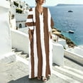 thumbnail image 7 of Summer Dress Women's V-Neck Striped Print Three-Quarter Sleeve Maxi Dress With Side Slits Bohemian Flowy Brown Xxl, 7 of 7