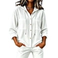 thumbnail image 2 of Xdegoge Long Sleeve Shirts for Women Button Down Sun Protection Drawstring Fashion Hoodie with Pockets Casual Basic Tops for Spring Fall Vacation, 2 of 6