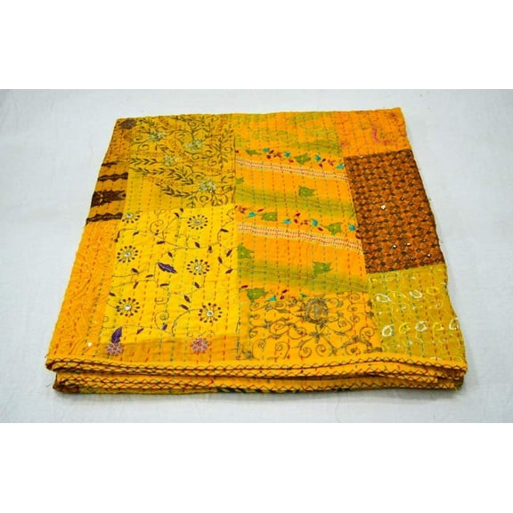 IndIan Handmade Patchwork Kantha Quilt Queen Size Kantha Bedspread Kantha Throw Embrodery Patchqwork Quilt