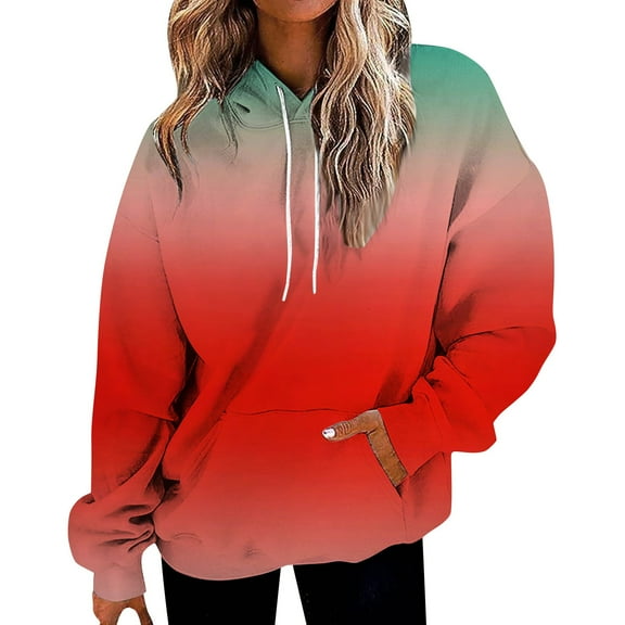 TRUBKH hoodies for women Fleece Sweatshirts womens long sleeve tops hoodie women pullover sweaters for women Sweatshirt With Gradient Letter Printed Pockets And Hooded Sweatshirt Blue L