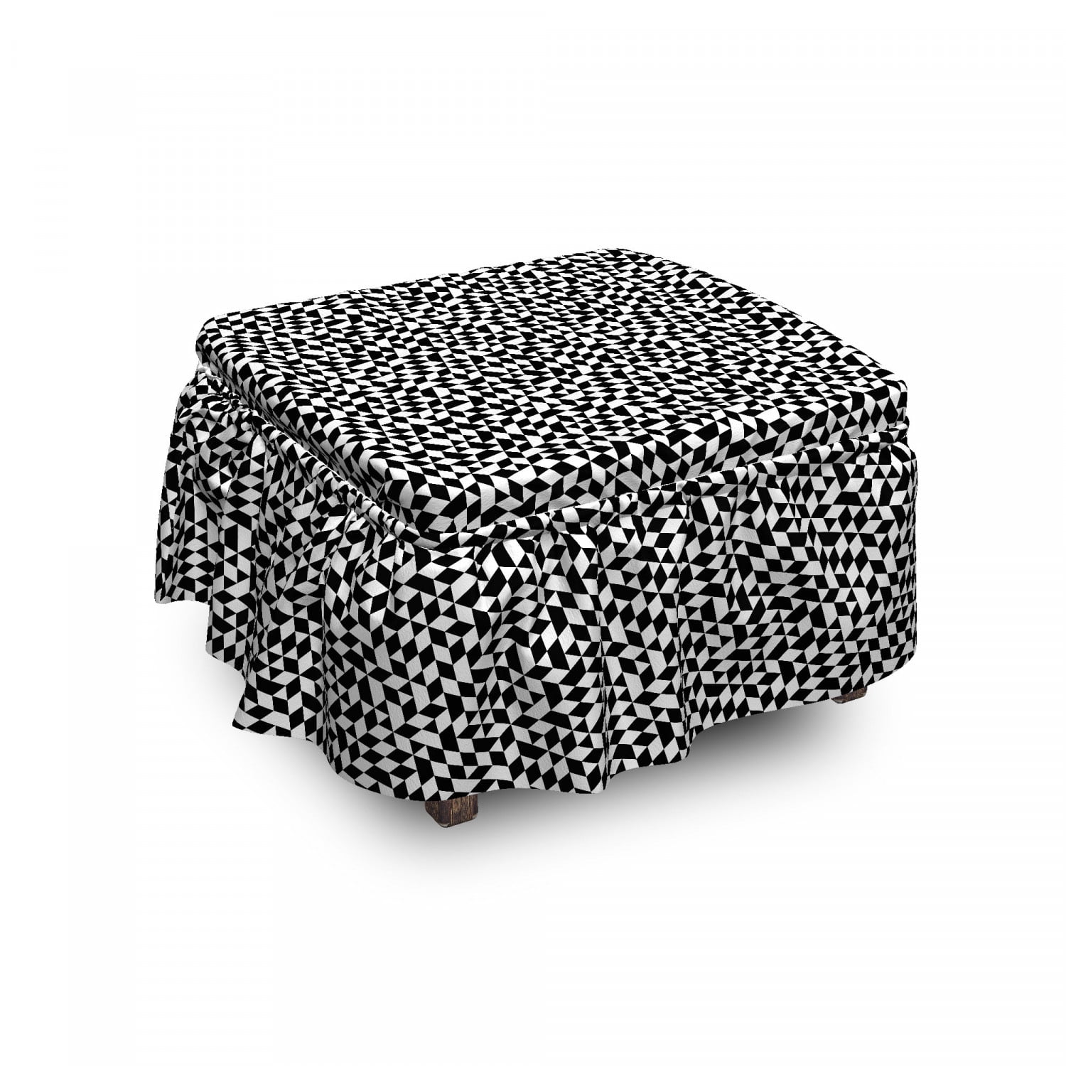Black and White Ottoman Cover, Modern Design, 2 Piece Slipcover Set