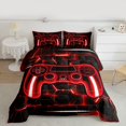 thumbnail image 3 of Feelyou Cartoon Red Gamepad Queen Comforter Set for Kids, Neon Square Honeycomb Bedding Sets, Modern Video Gaming Reversible Bedding Comforter Set, Luxury Bedroom Decor, 3-Piece, 3 of 9