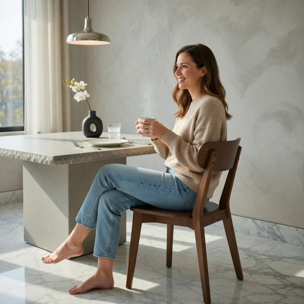 Hommoo Mid Century Modern Solid Wood Dining Chair, Ergonomic Curved Backrest, Adjustable Leveling Feet, Sturdy Slanted Legs for Dining Room, Kitchen & Living Room, Walnut
