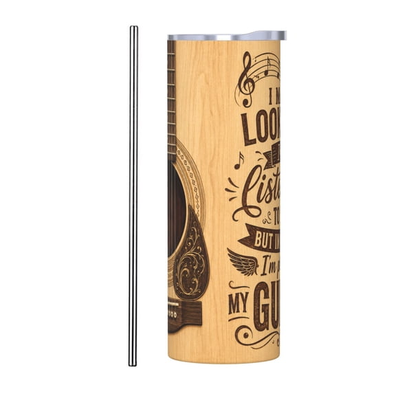 20oz Guitar Lover Travel Tumbler Insulated Car Cup Vintage Music Theme Coffee Cup Gift for Guitar Players Music Lovers Stainless Steel Tumbler with Straw with Stainless Steel Straw