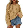 thumbnail image 3 of CAIXIA Fall Sweaters For Women Solid Button Detail Short Long Sleeve Pullover Tops Basic Clothes Loose Shirts Daily Work Outfits Fall Winter Clothes,Khaki, 3 of 5