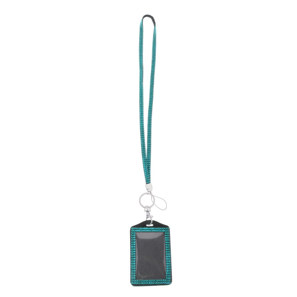 Porte-badge d'Identité Vertical et Cordons en Résine avec Strass Étanche et Anti-Poussière Bleu Ciel