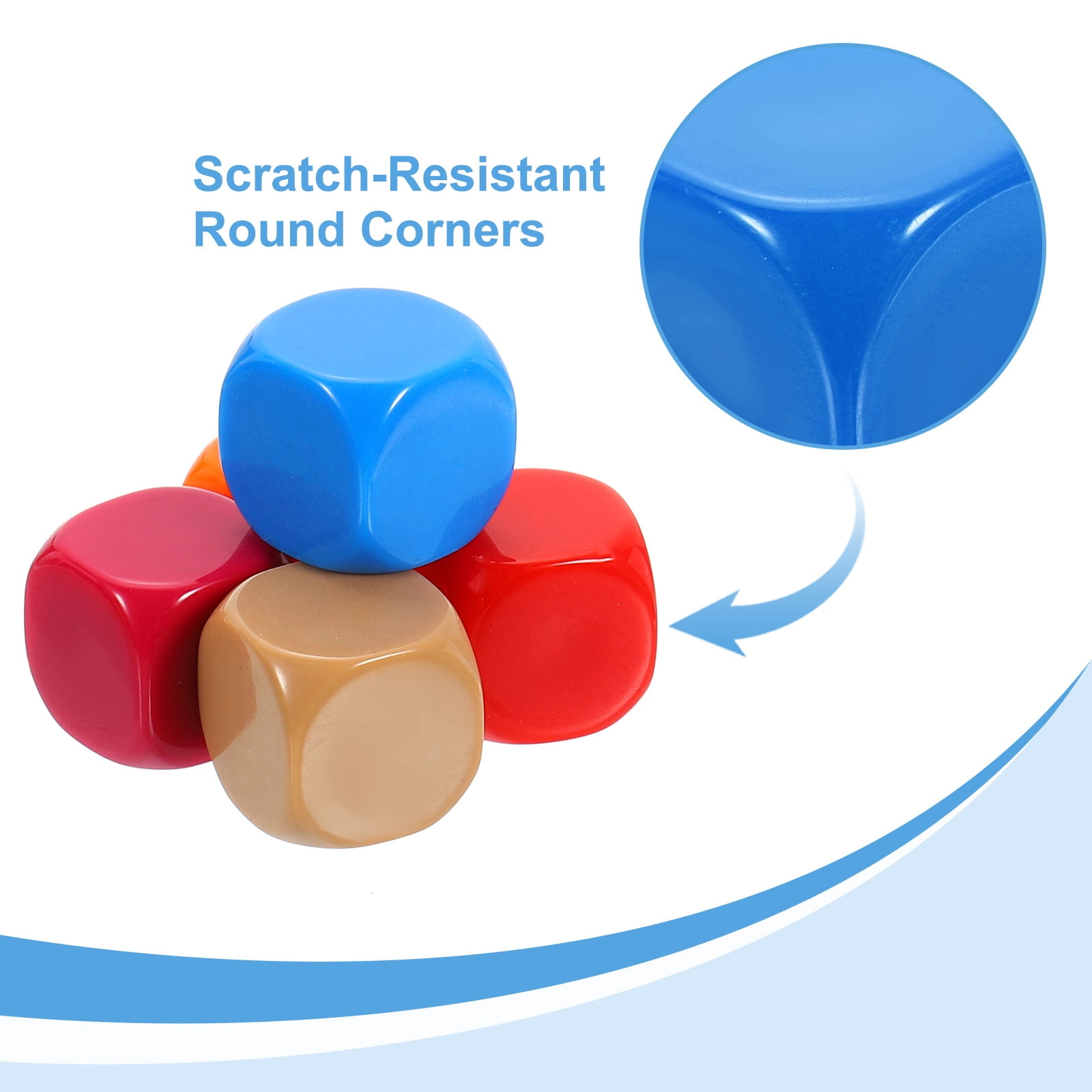 100Pack Rounded Blank Six Sided Dice 16mm/0.6inch Acrylic Dice, 10 Colors