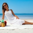 thumbnail image 3 of Charmo Womens Crochet Hollow Out Coverups V Neck Side Split Long Beach Dress, 3 of 7