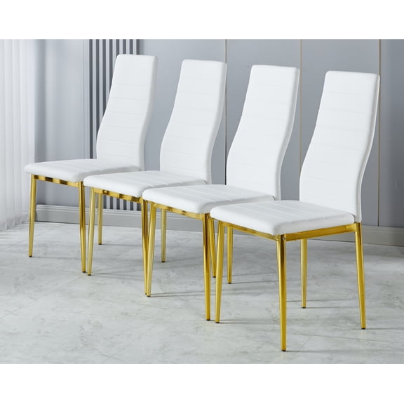 taoruifang 4-Piece Dining Chair Set, Metal Frame with Gold Legs, White Seat