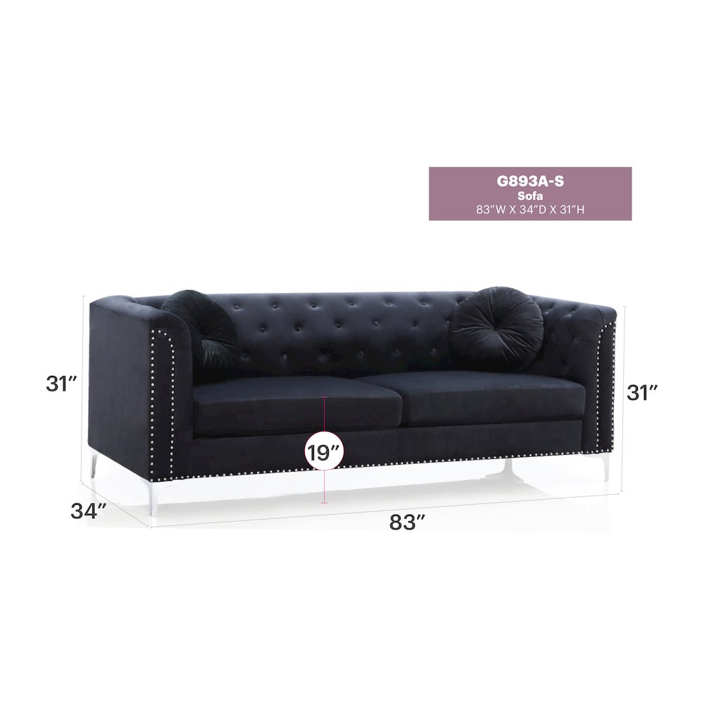 Glory Furniture Pompano Sofa in Black Color