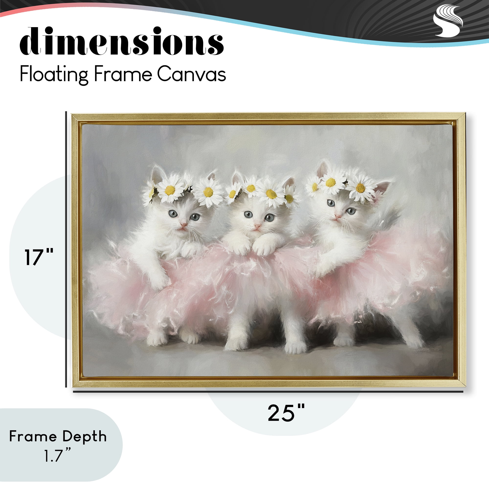 Stupell Industries Dancing Kittens in Tutus Gold Framed Floater Canvas Wall Art, design by Tina LeCour