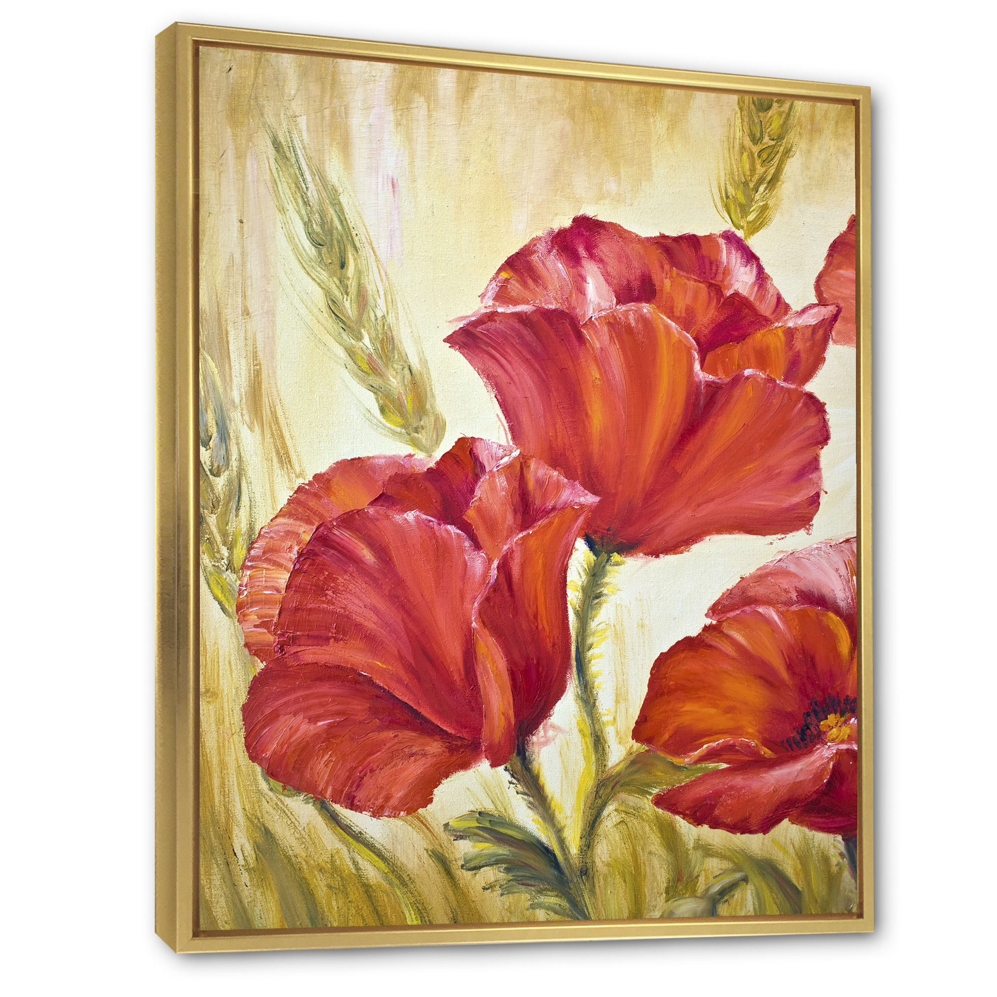 Blossoming Red Poppies In Wheat Fields II 30 in x 40 in Framed Painting Canvas Art Print, by Designart