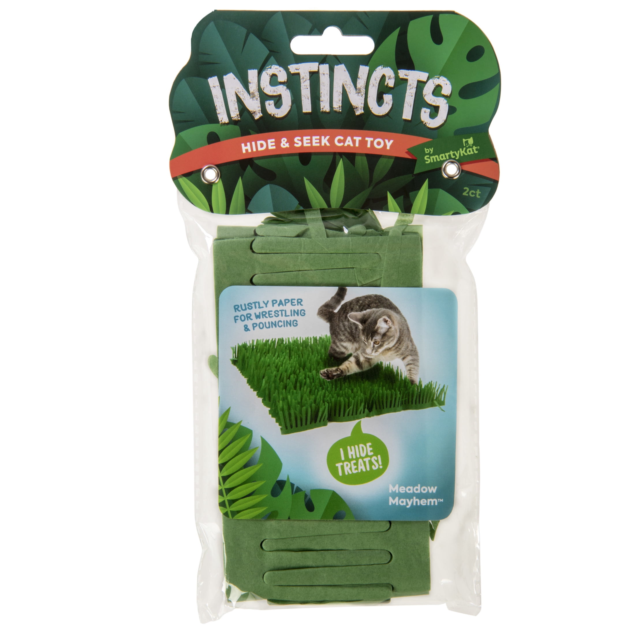 Instincts by SmartyKat Meadow Mayhem Paper Grass Hide and Seek Cat Mat Toy, Set of 2