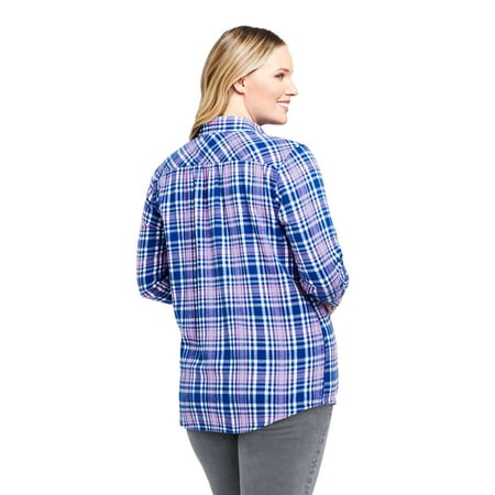 Lands' End Women's Plus Size Long Sleeve Flannel Button Down Shirt