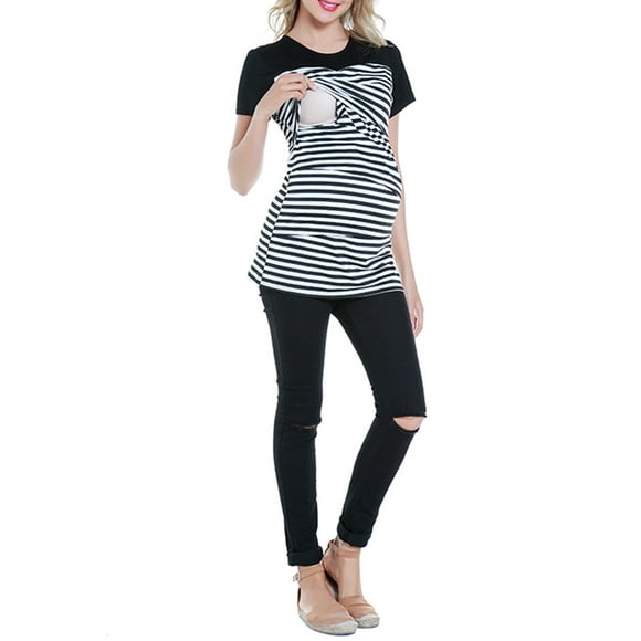 Julyccc Women's Maternity Stripe Scoop Neck Nursing Tunic Tops