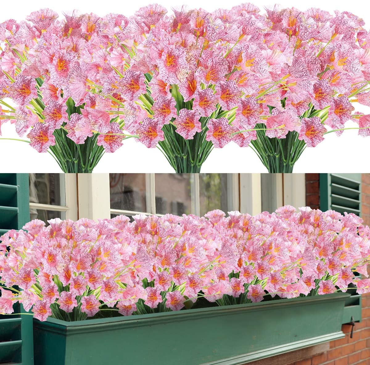 Sinhoon Artificial Flowers 12 Bundles Outdoor UV Resistant Fake Flowers