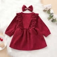 thumbnail image 6 of Fozruso Little Girls Fluffy Dresses Long Sleeve Corduroy Pinafore Dress And Headband For Baby Toddler Girls Ruffled Outfit With Snap Buttons Party Wear Sizes 12-18 Months, 6 of 6